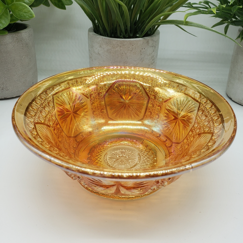 Imperial Glass Company Carnival Marigold Starburst Design Art  Glass Bowl